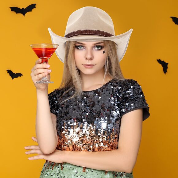 6682 4 Pcs Classic Western Cowboy Hat Felt Wide Brim Cowgirl Hats With Belt main image 5